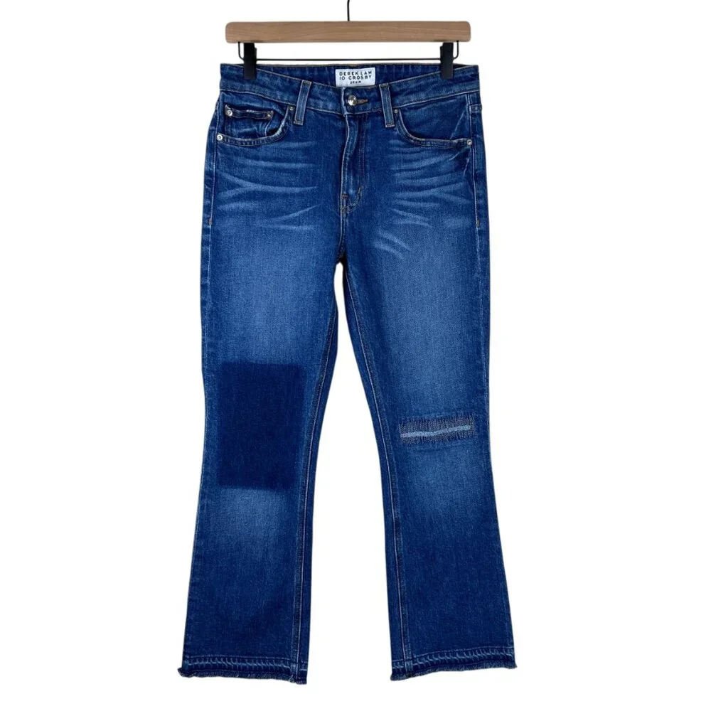 Derek Lam 10 Crosby Medium Wash Gia Mid Rise Cropped Flare Jeans - Picture 2 of 5